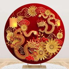 2024 Chinese New Year Round Backdrop Cover Christmas Gold Dragon Spring Festival Family Party Red Circle Photography Background