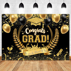 2024 Graduation Backdrop for Photography Gold Glitter Balloon Bachelor Caps Class of 2024 Congrats Grad Party Background Banner