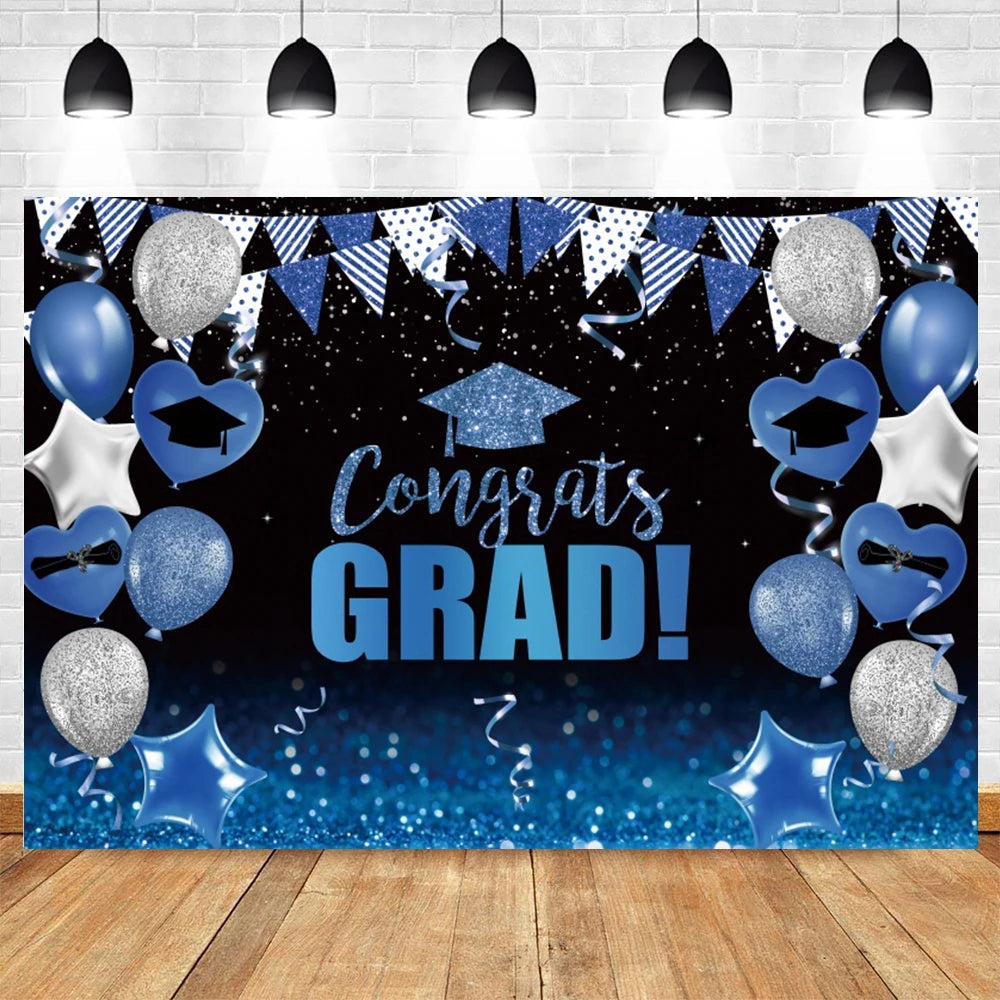 2024 Graduation Backdrop for Photography Gold Glitter Balloon Bachelor Caps Class of 2024 Congrats Grad Party Background Banner