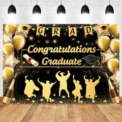 2024 Graduation Backdrop for Photography Gold Glitter Balloon Bachelor Caps Class of 2024 Congrats Grad Party Background Banner