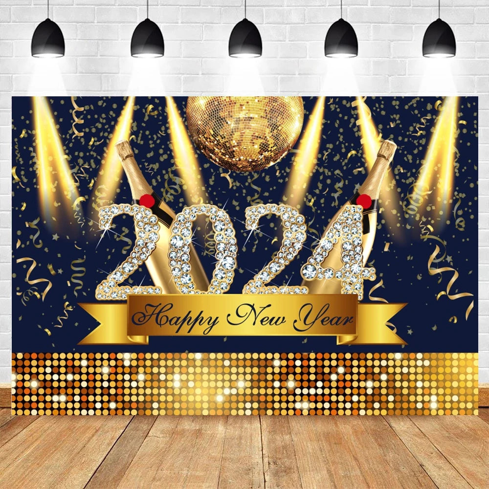 2024 Graduation Backdrop for Photography Gold Glitter Balloon Bachelor Caps Class of 2024 Congrats Grad Party Background Banner