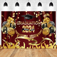 2024 Graduation Party Backdrop Photography Congratulation Graduates Black Gold Glitter Balloons Bachelor Caps Photo Background