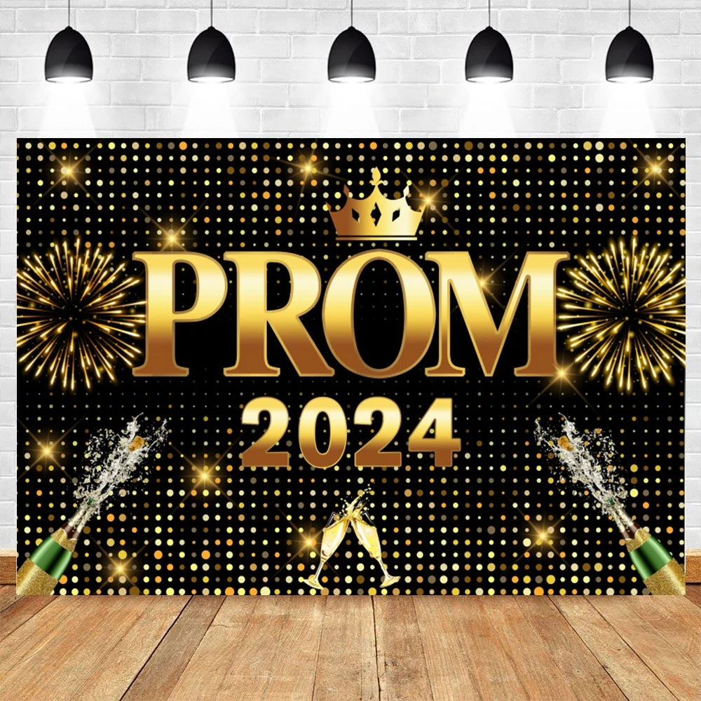 2024 Graduation Party Backdrop Photography Congratulation Graduates Black Gold Glitter Balloons Bachelor Caps Photo Background