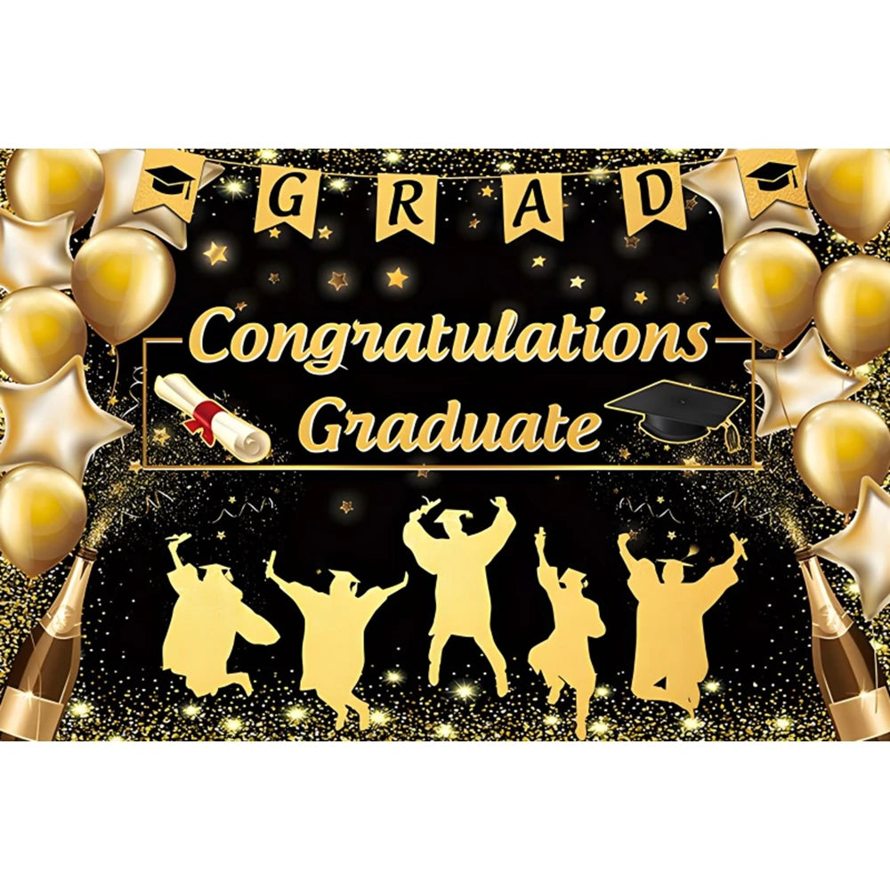 2024 Graduation Photography Backdrop Gold Glitter Congrat Grad Class of 2024 Prom Congratulate Graduates Photo Background Decor