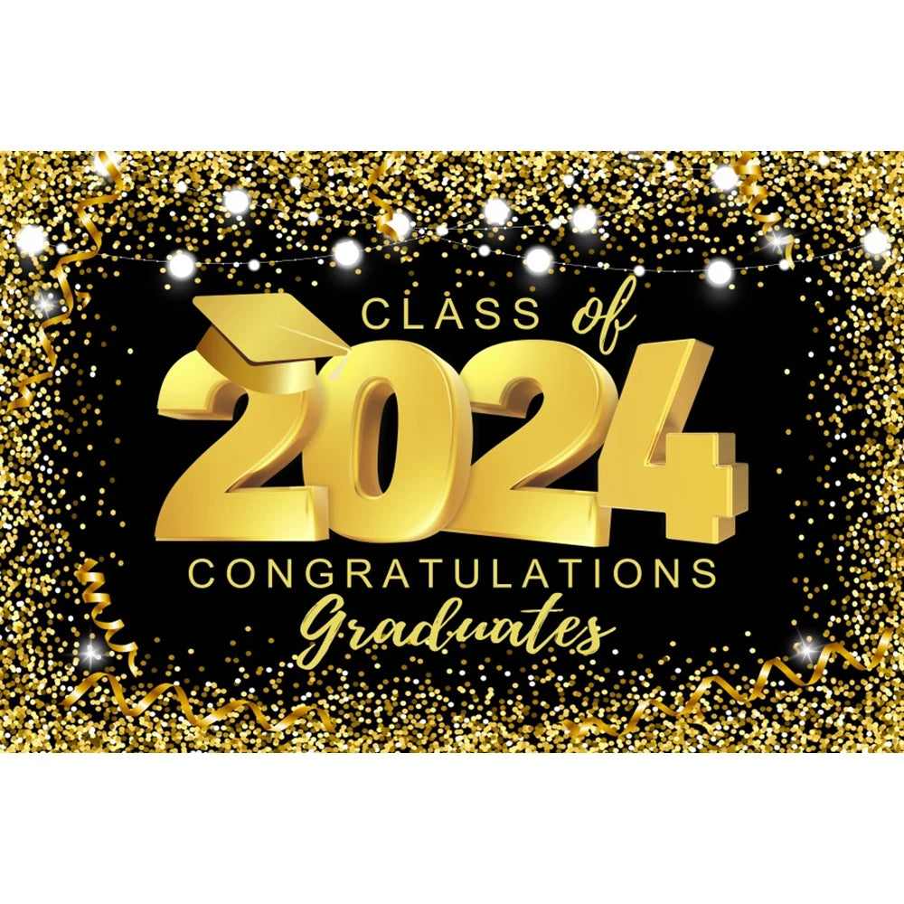 2024 Graduation Photography Backdrop Gold Glitter Congrat Grad Class of 2024 Prom Congratulate Graduates Photo Background Decor