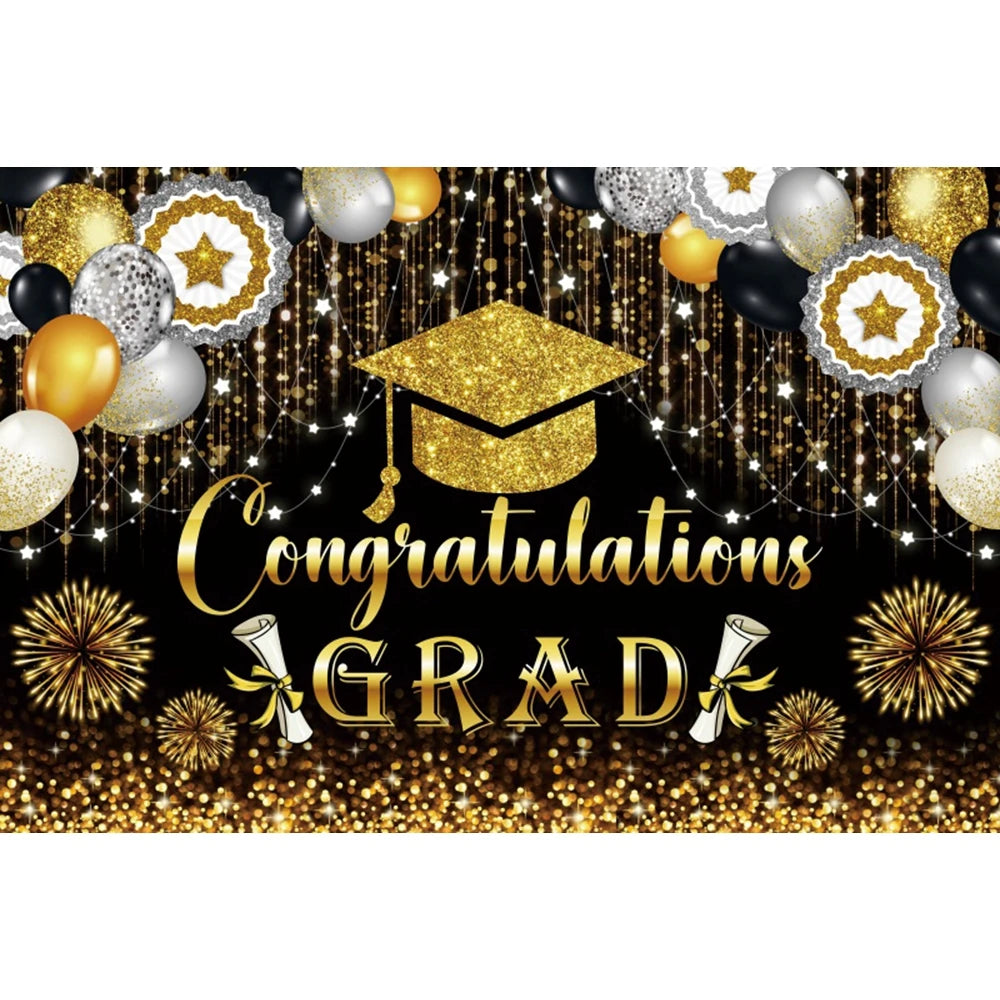 2024 Graduation Photography Backdrop Gold Glitter Congrat Grad Class of 2024 Prom Congratulate Graduates Photo Background Decor