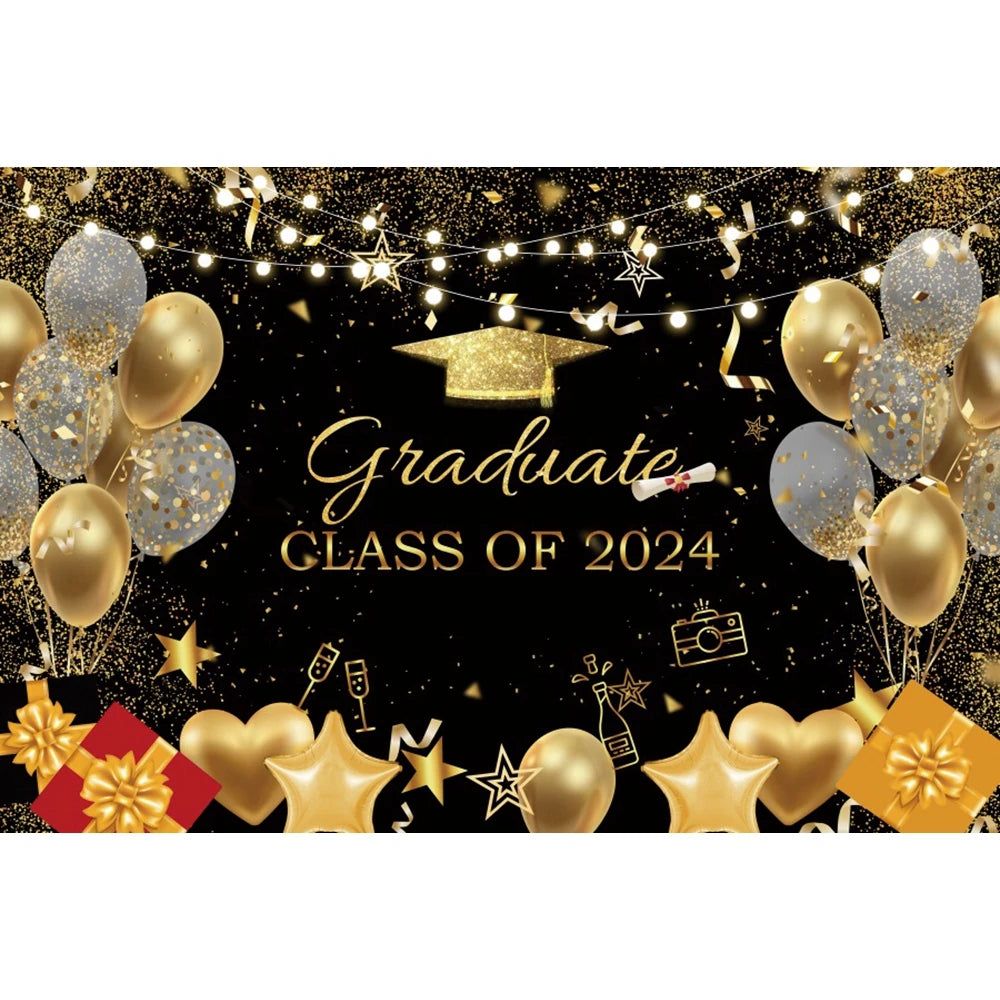 2024 Graduation Photography Backdrop Gold Glitter Congrat Grad Class of 2024 Prom Congratulate Graduates Photo Background Decor