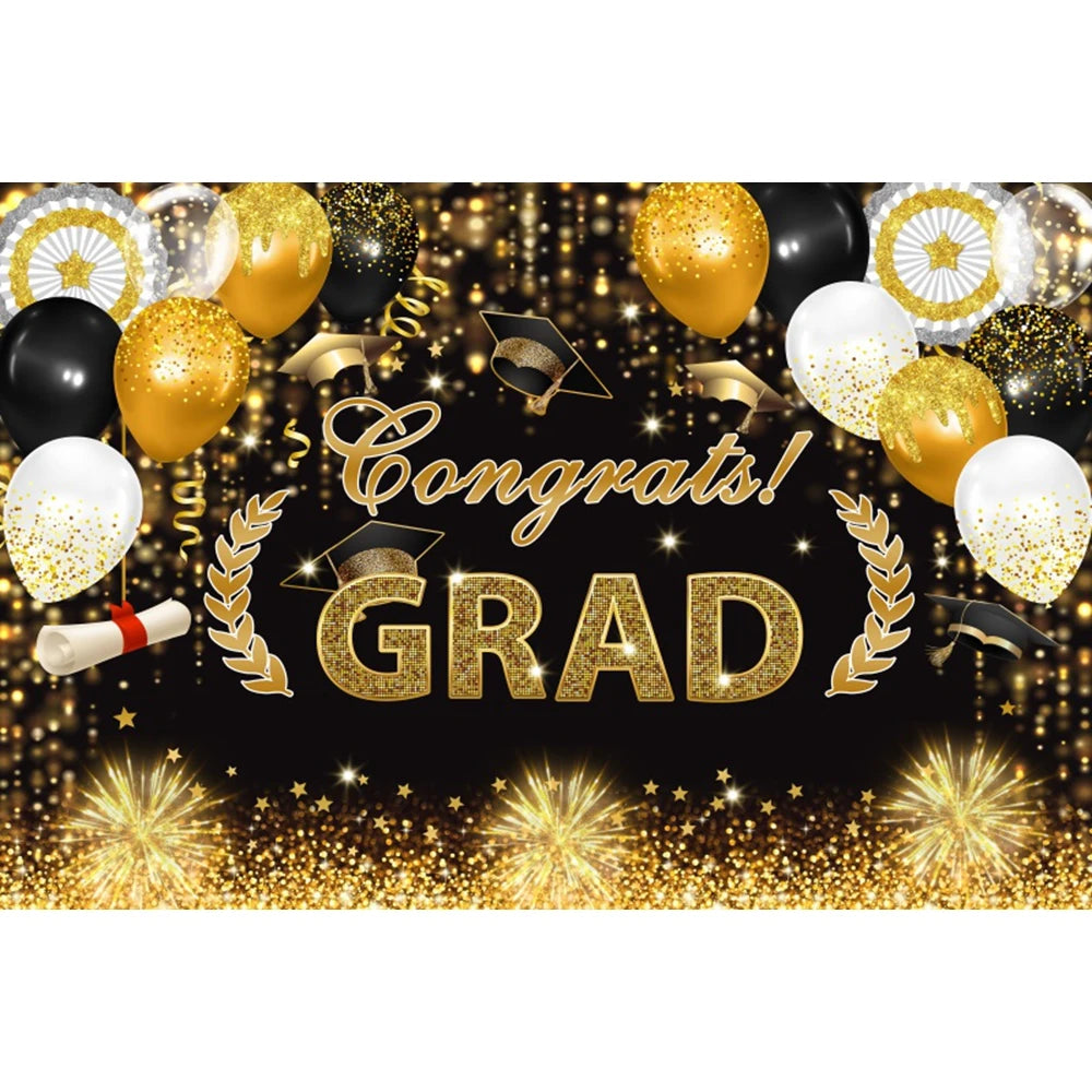 2024 Graduation Photography Backdrop Gold Glitter Congrat Grad Class of 2024 Prom Congratulate Graduates Photo Background Decor