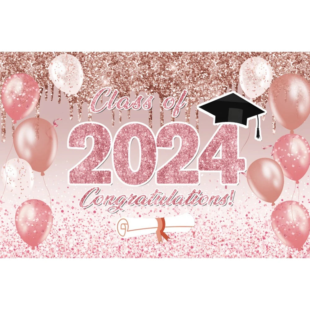 2024 Graduation Photography Backdrop Gold Glitter Congrat Grad Class of 2024 Prom Congratulate Graduates Photo Background Decor