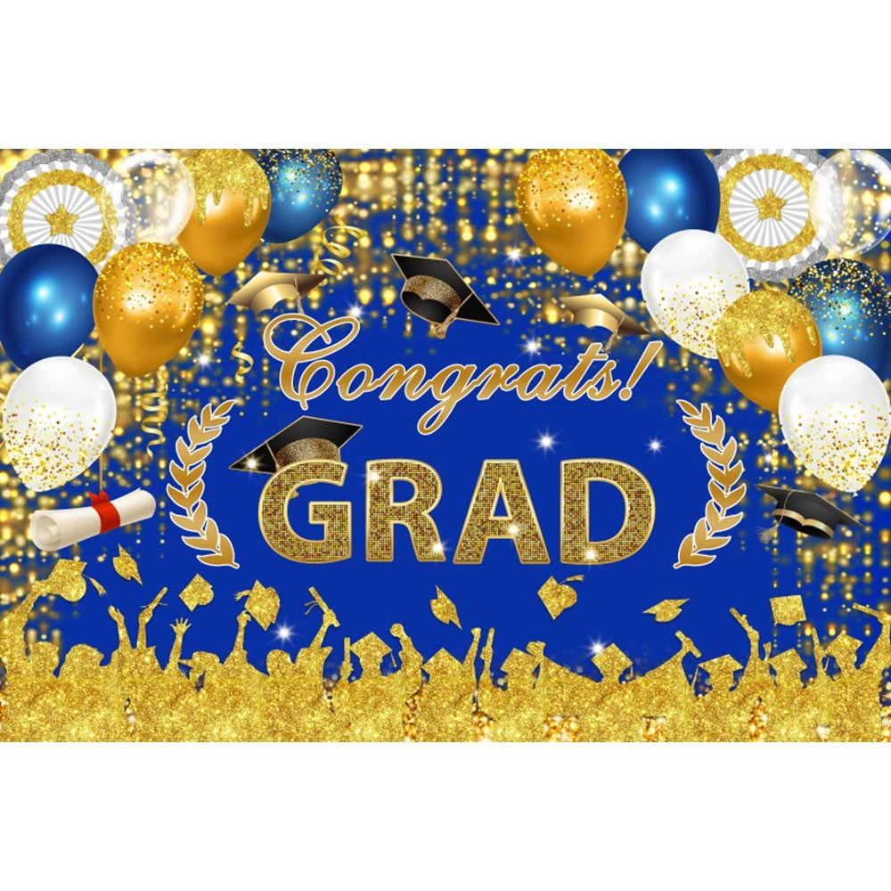 2024 Graduation Photography Backdrop Gold Glitter Congrat Grad Class of 2024 Prom Congratulate Graduates Photo Background Decor