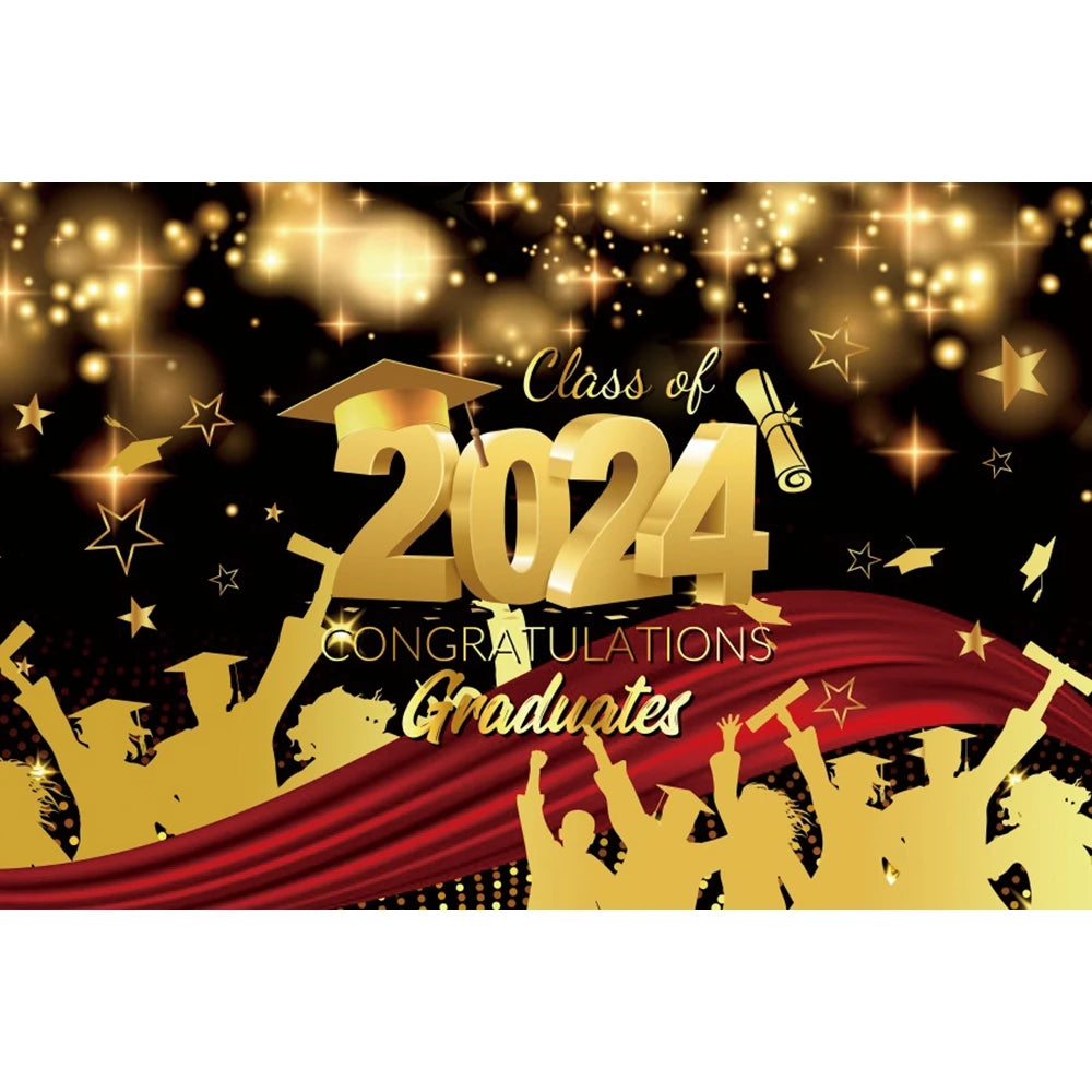 2024 Graduation Photography Backdrop Gold Glitter Congrat Grad Class of 2024 Prom Congratulate Graduates Photo Background Decor