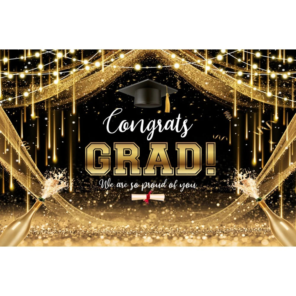 2024 Graduation Photography Backdrop Gold Glitter Congrat Grad Class of 2024 Prom Congratulate Graduates Photo Background Decor