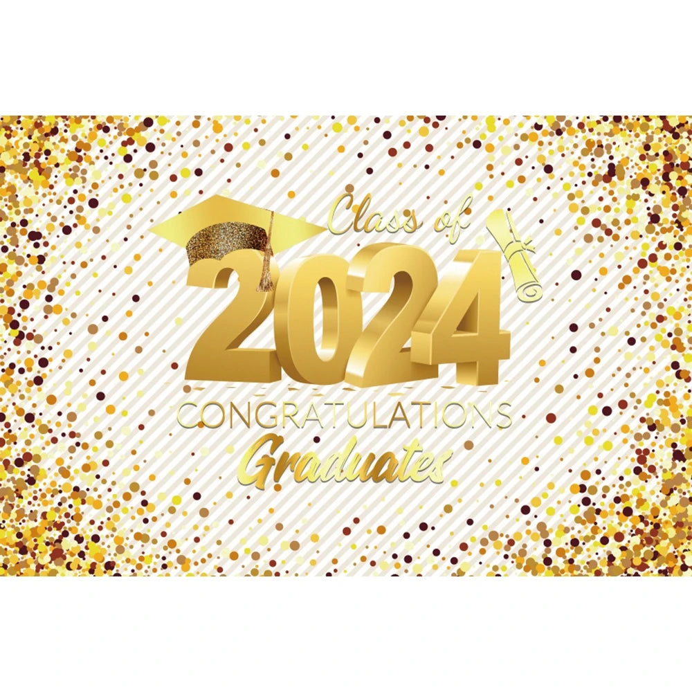 2024 Graduation Photography Backdrop Gold Glitter Congrat Grad Class of 2024 Prom Congratulate Graduates Photo Background Decor