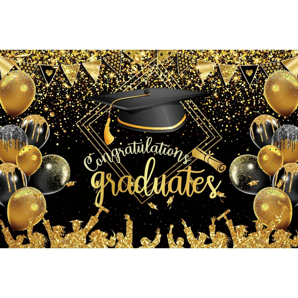 2024 Graduation Photography Backdrop Gold Glitter Congrat Grad Class of 2024 Prom Congratulate Graduates Photo Background Decor