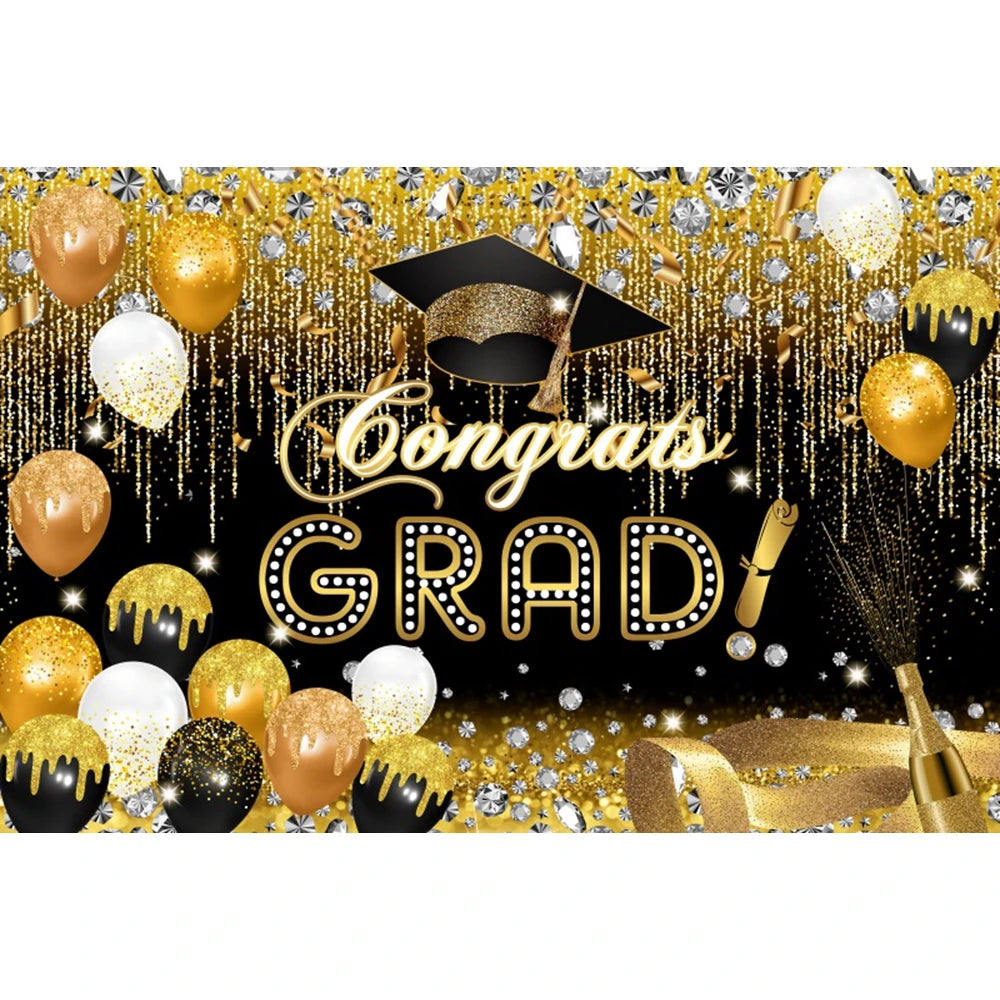 2024 Graduation Photography Backdrop Gold Glitter Congrat Grad Class of 2024 Prom Congratulate Graduates Photo Background Decor