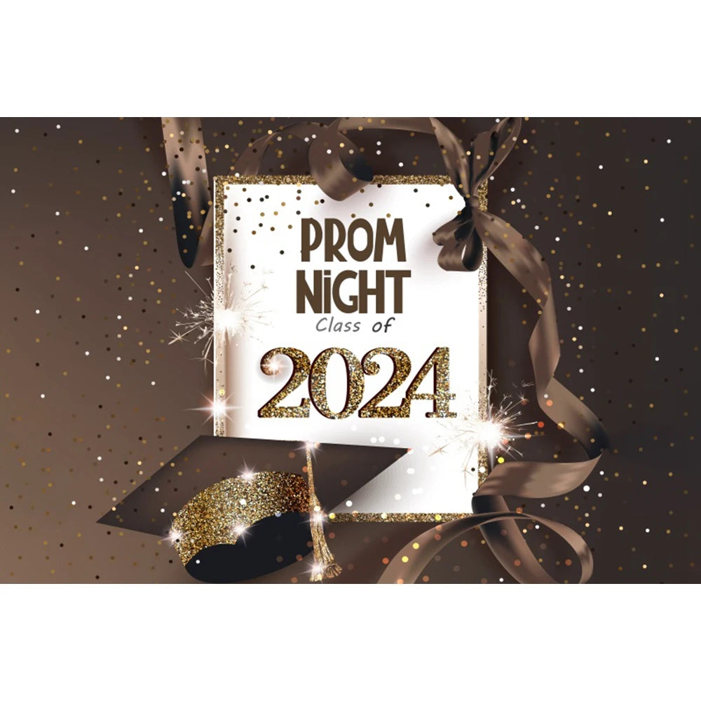 2024 Graduation Photography Backdrop Gold Glitter Congrat Grad Class of 2024 Prom Congratulate Graduates Photo Background Decor