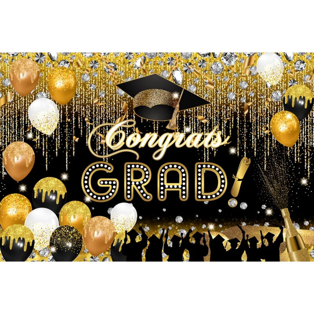 2024 Graduation Photography Backdrop Gold Glitter Congrat Grad Class of 2024 Prom Congratulate Graduates Photo Background Decor