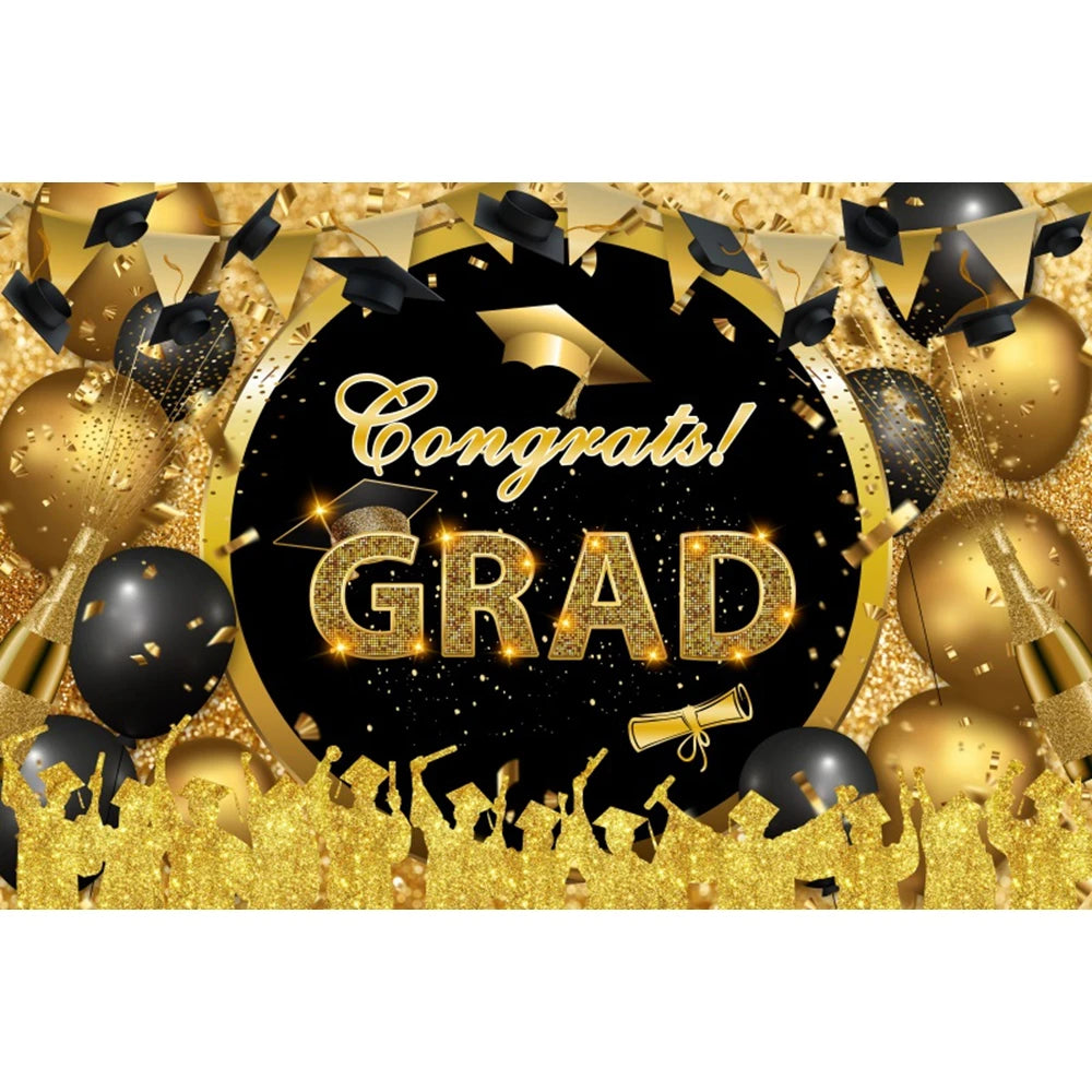 2024 Graduation Photography Backdrop Gold Glitter Congrat Grad Class of 2024 Prom Congratulate Graduates Photo Background Decor