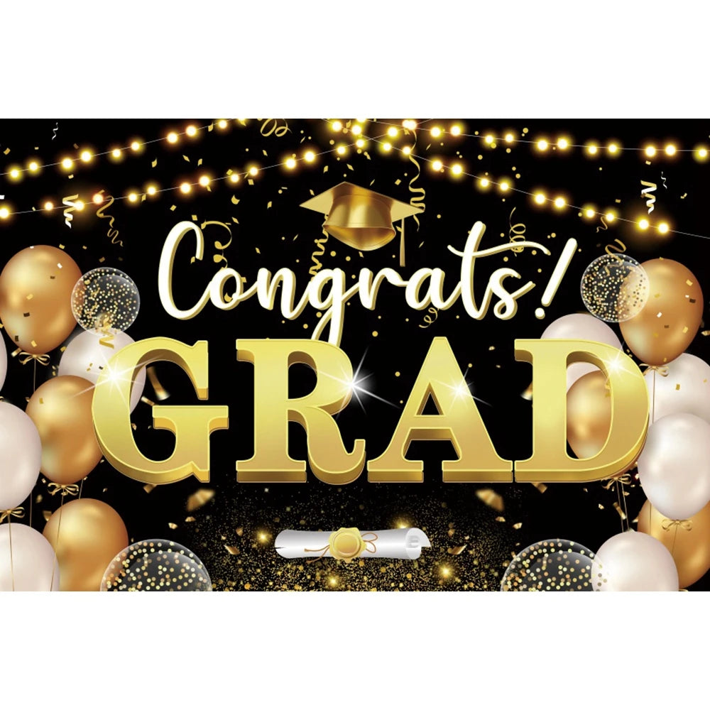 2024 Graduation Photography Backdrop Gold Glitter Congrat Grad Class of 2024 Prom Congratulate Graduates Photo Background Decor