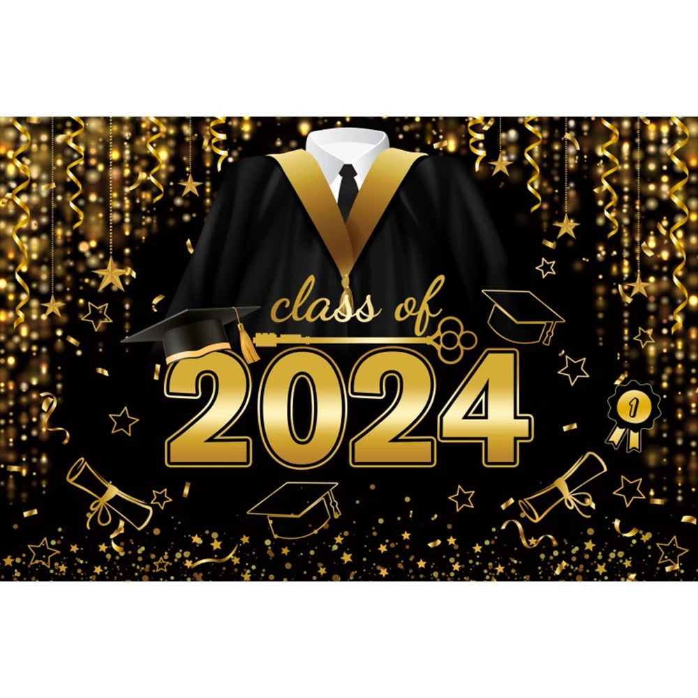 2024 Graduation Photography Backdrop Gold Glitter Congrat Grad Class of 2024 Prom Congratulate Graduates Photo Background Decor