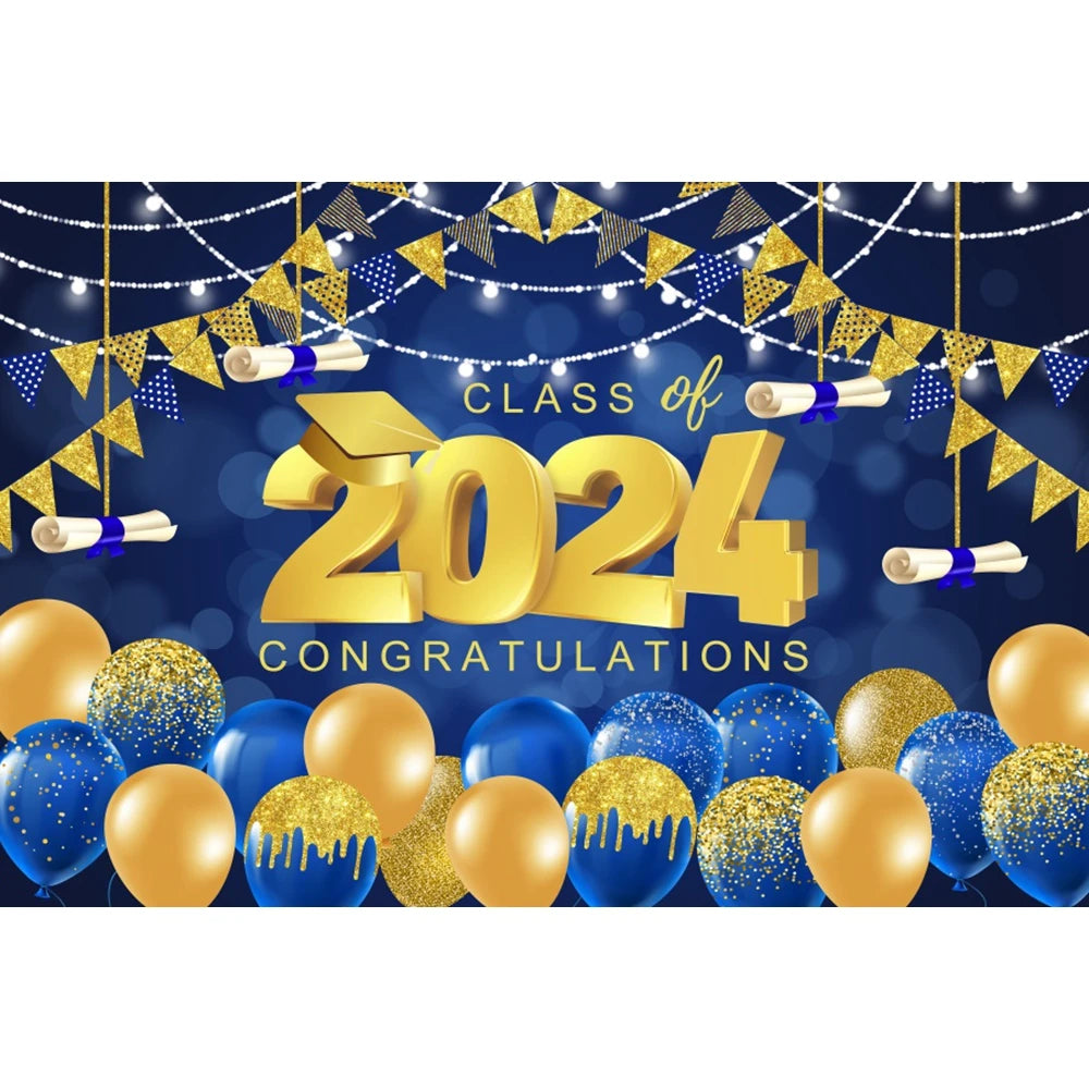 2024 Graduation Photography Backdrop Gold Glitter Congrat Grad Class of 2024 Prom Congratulate Graduates Photo Background Decor