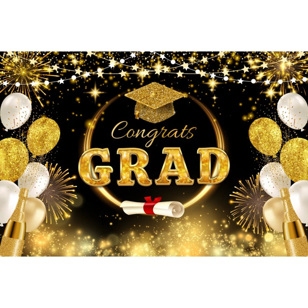 2024 Graduation Photography Backdrop Gold Glitter Congrat Grad Class of 2024 Prom Congratulate Graduates Photo Background Decor