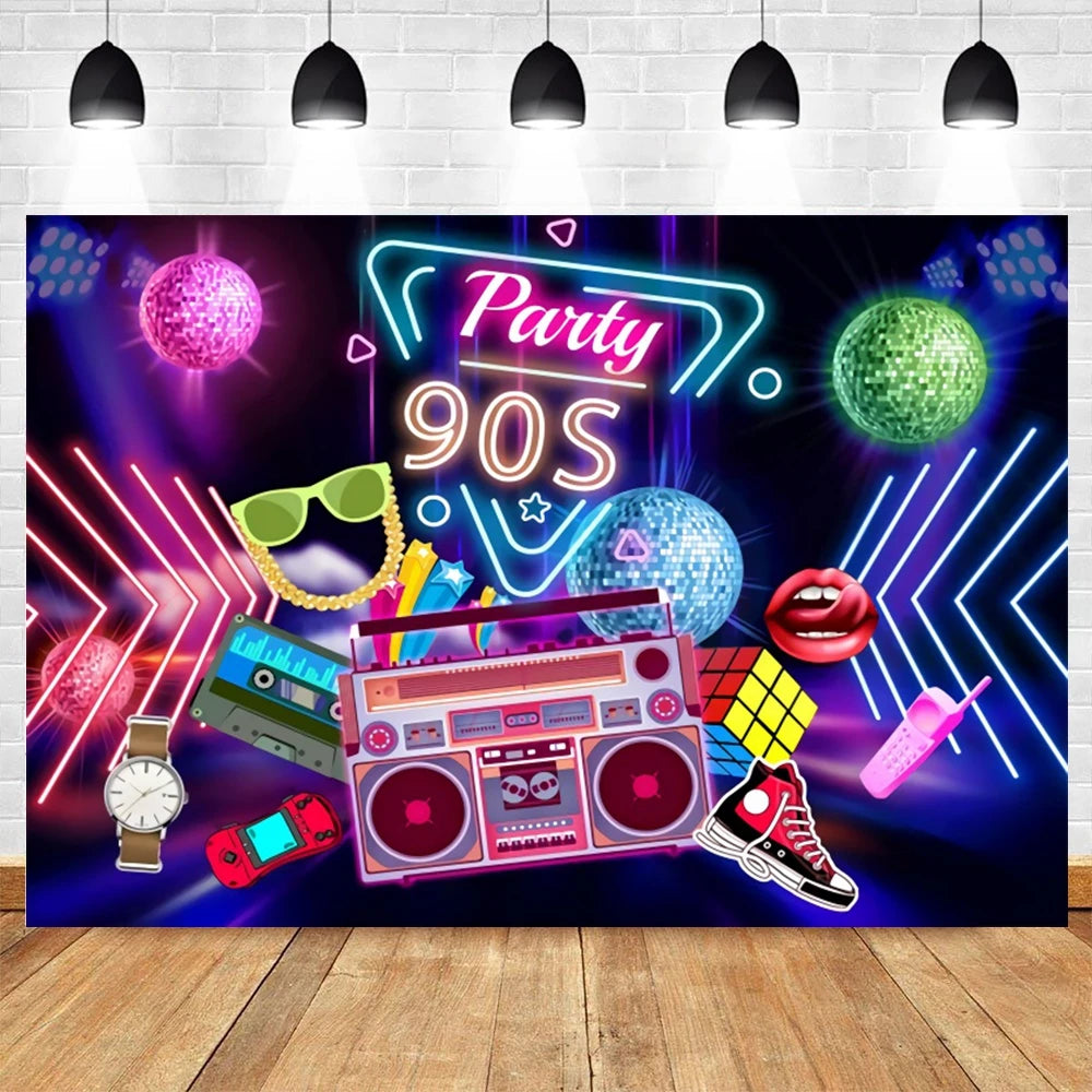 80's 90's Disco Music Hip Hop Birthday Party Backdrop Graffiti Neon Glow Adult Baby Photography Background Decor Photo Studio