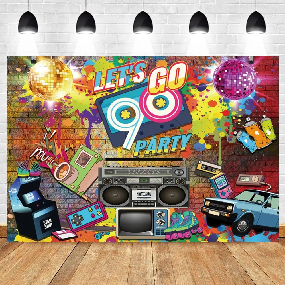 80's 90's Disco Music Hip Hop Birthday Party Backdrop Graffiti Neon Glow Adult Baby Photography Background Decor Photo Studio