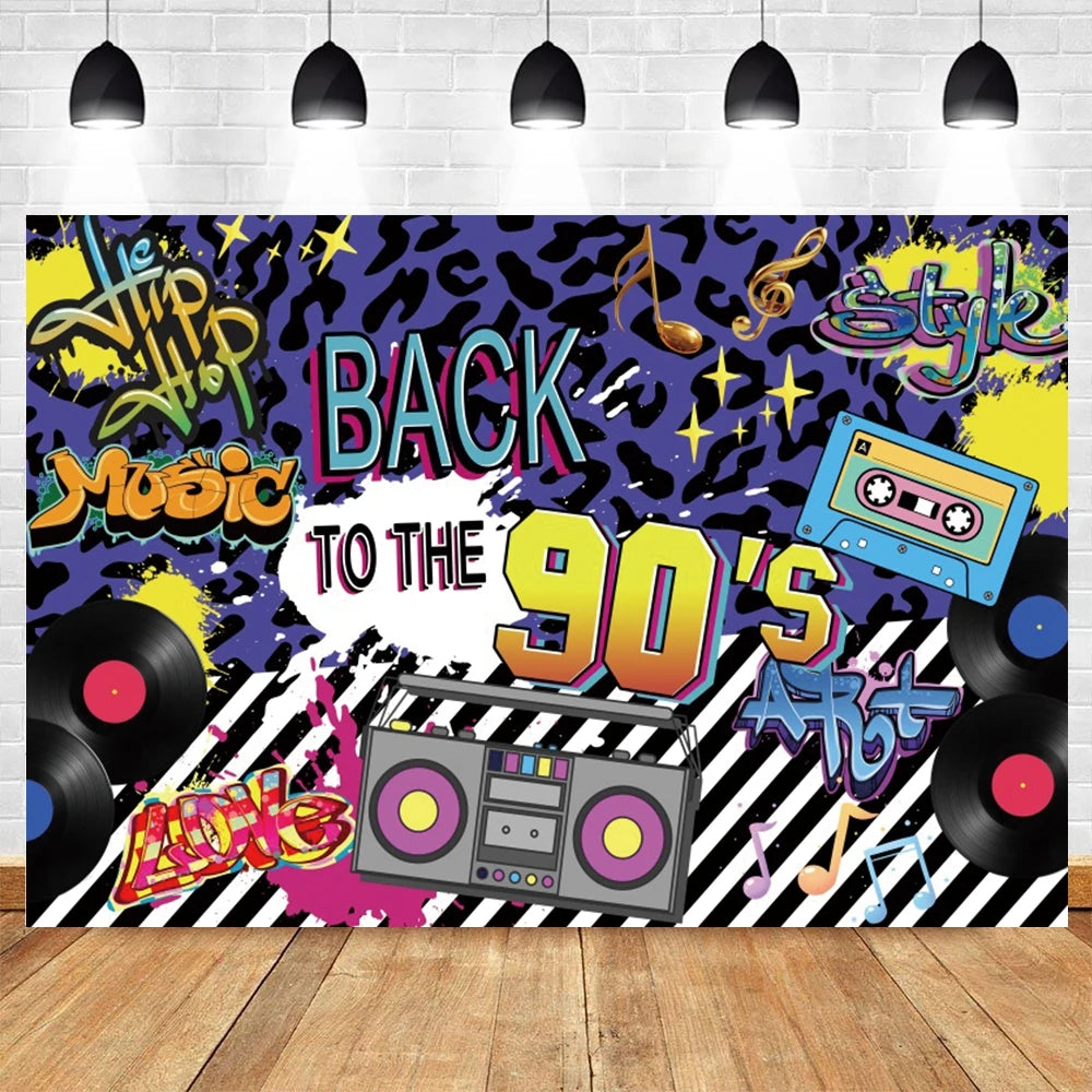 80's 90's Disco Music Hip Hop Birthday Party Backdrop Graffiti Neon Glow Adult Baby Photography Background Decor Photo Studio