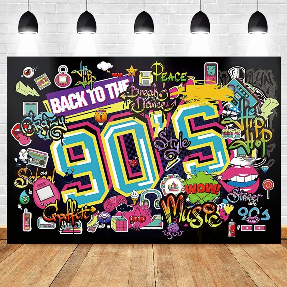 80's 90's Disco Music Hip Hop Birthday Party Backdrop Graffiti Neon Glow Adult Baby Photography Background Decor Photo Studio