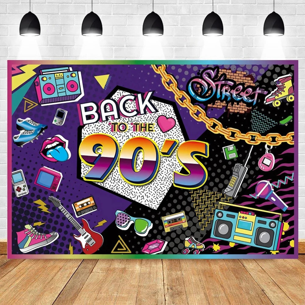 80's 90's Disco Music Hip Hop Birthday Party Backdrop Graffiti Neon Glow Adult Baby Photography Background Decor Photo Studio