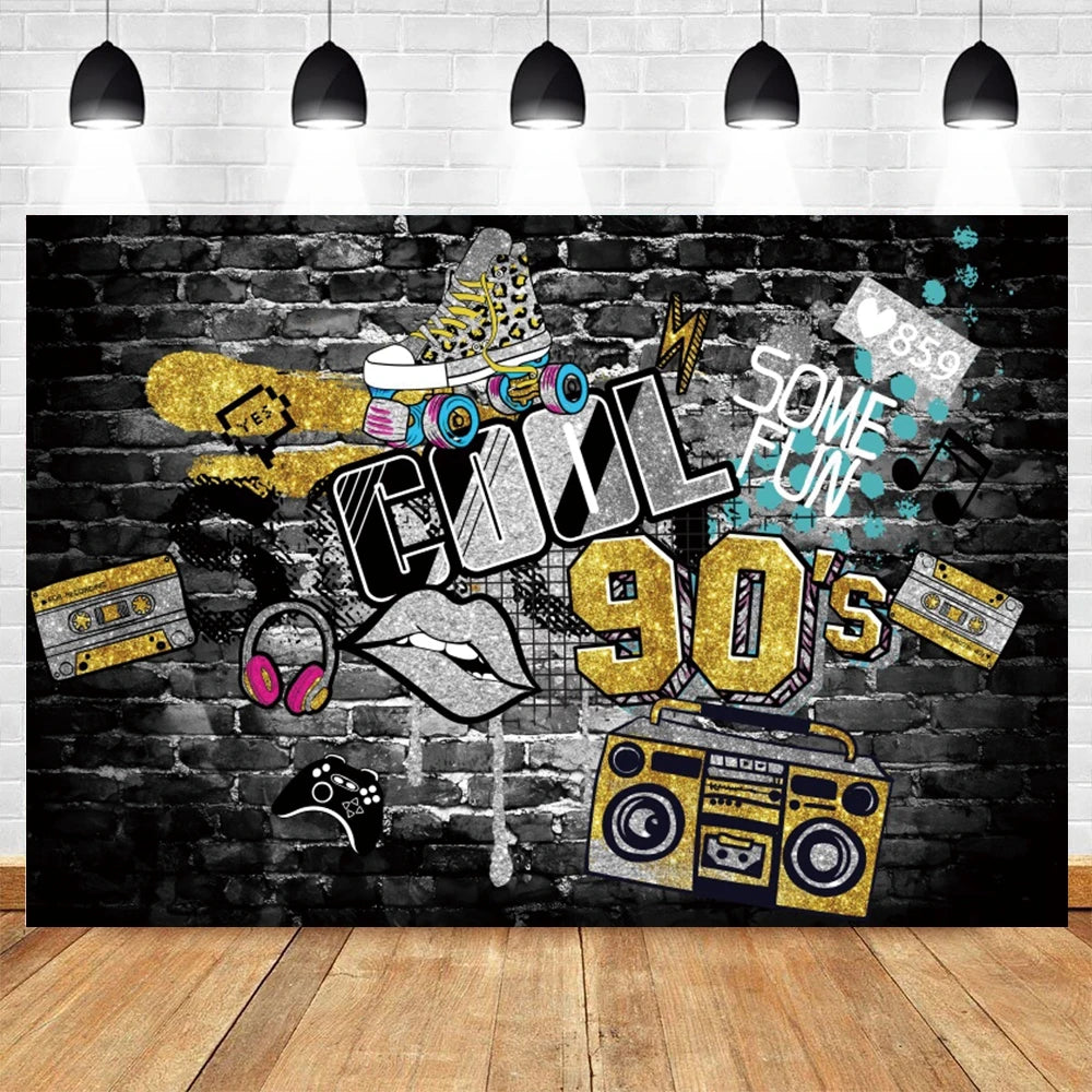 80's 90's Disco Music Hip Hop Birthday Party Backdrop Graffiti Neon Glow Adult Baby Photography Background Decor Photo Studio