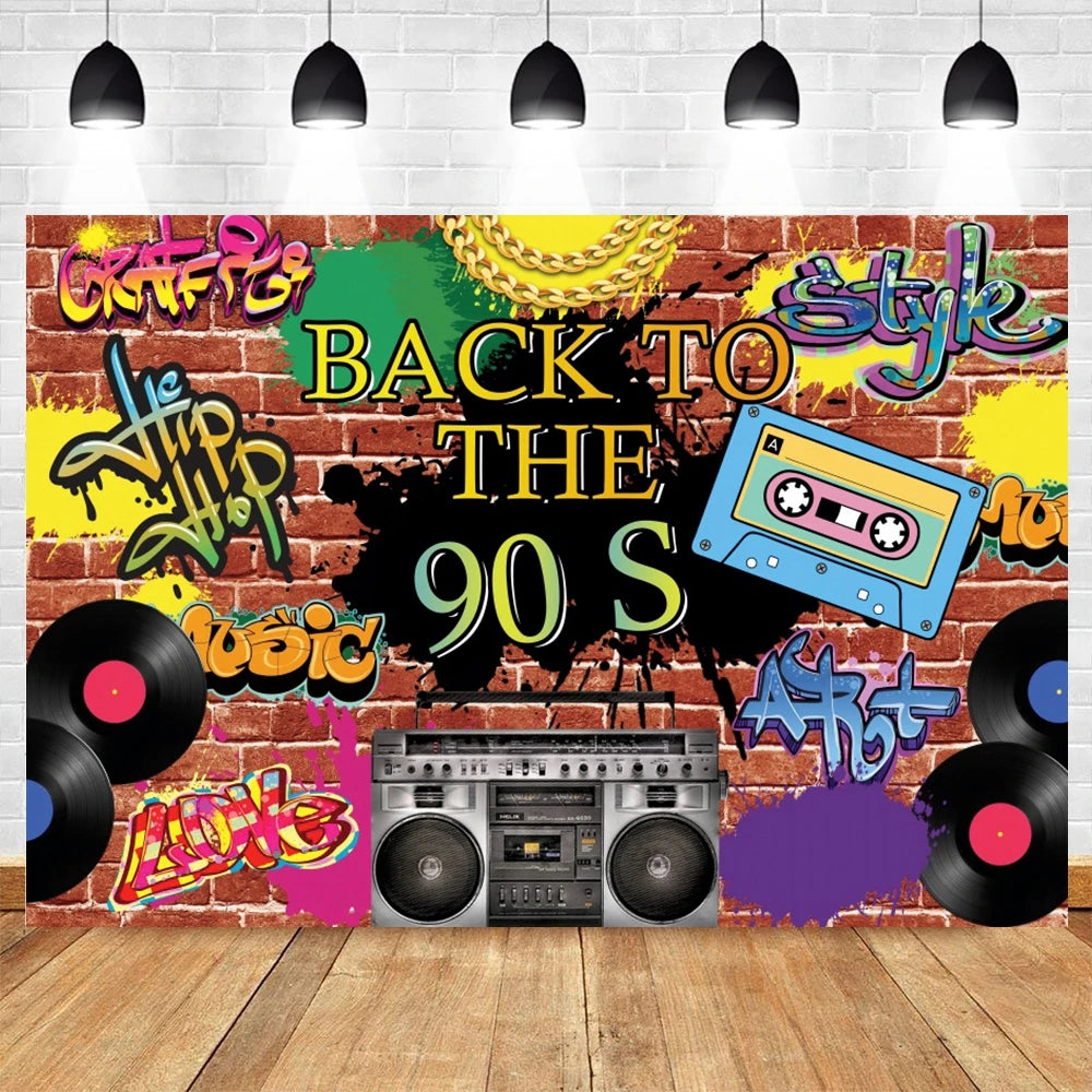 80's 90's Disco Music Hip Hop Birthday Party Backdrop Graffiti Neon Glow Adult Baby Photography Background Decor Photo Studio