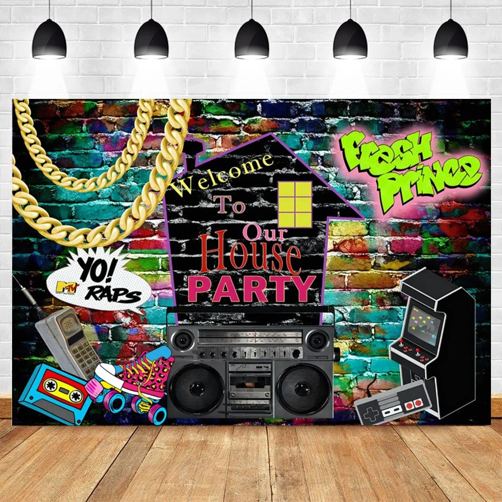 80's 90's Disco Music Hip Hop Birthday Party Backdrop Graffiti Neon Glow Adult Baby Photography Background Decor Photo Studio