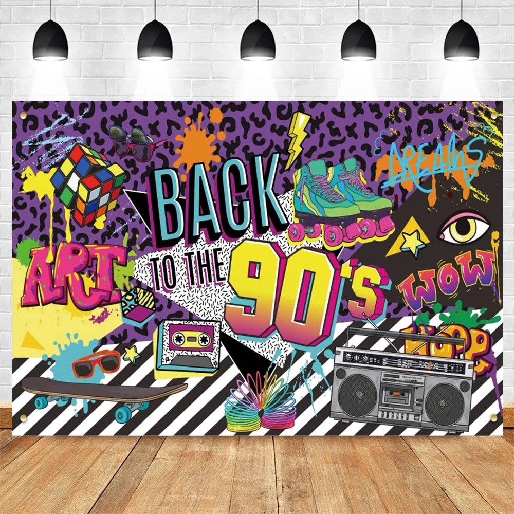 80's 90's Disco Music Hip Hop Birthday Party Backdrop Graffiti Neon Glow Adult Baby Photography Background Decor Photo Studio