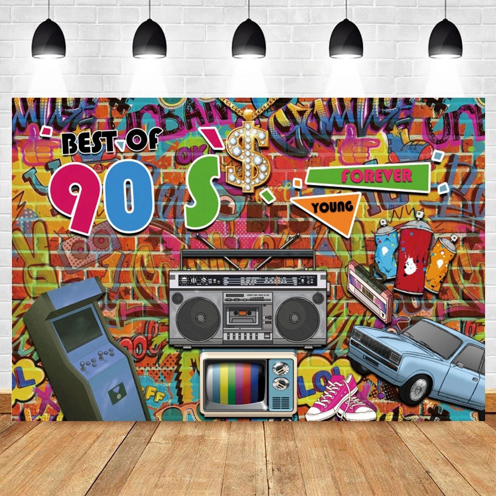 80's 90's Disco Music Hip Hop Birthday Party Backdrop Graffiti Neon Glow Adult Baby Photography Background Decor Photo Studio