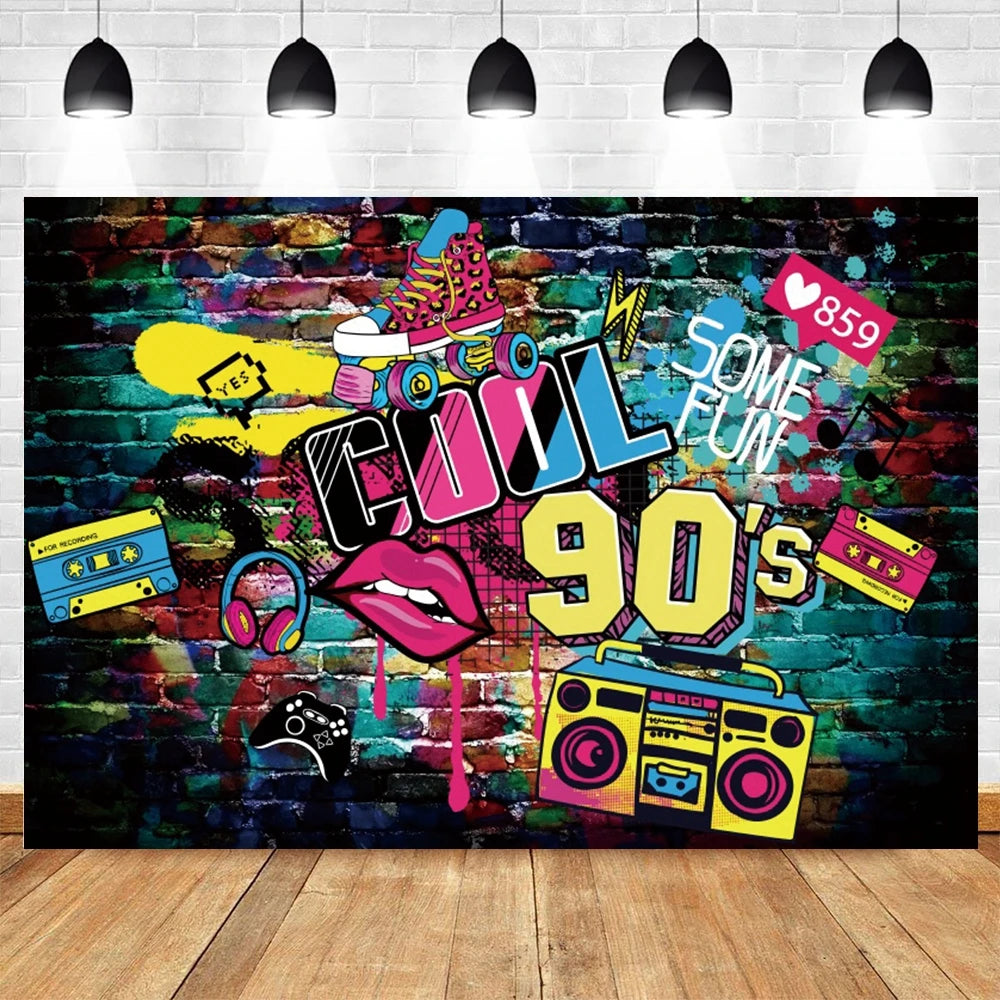 80's 90's Disco Music Hip Hop Birthday Party Backdrop Graffiti Neon Glow Adult Baby Photography Background Decor Photo Studio