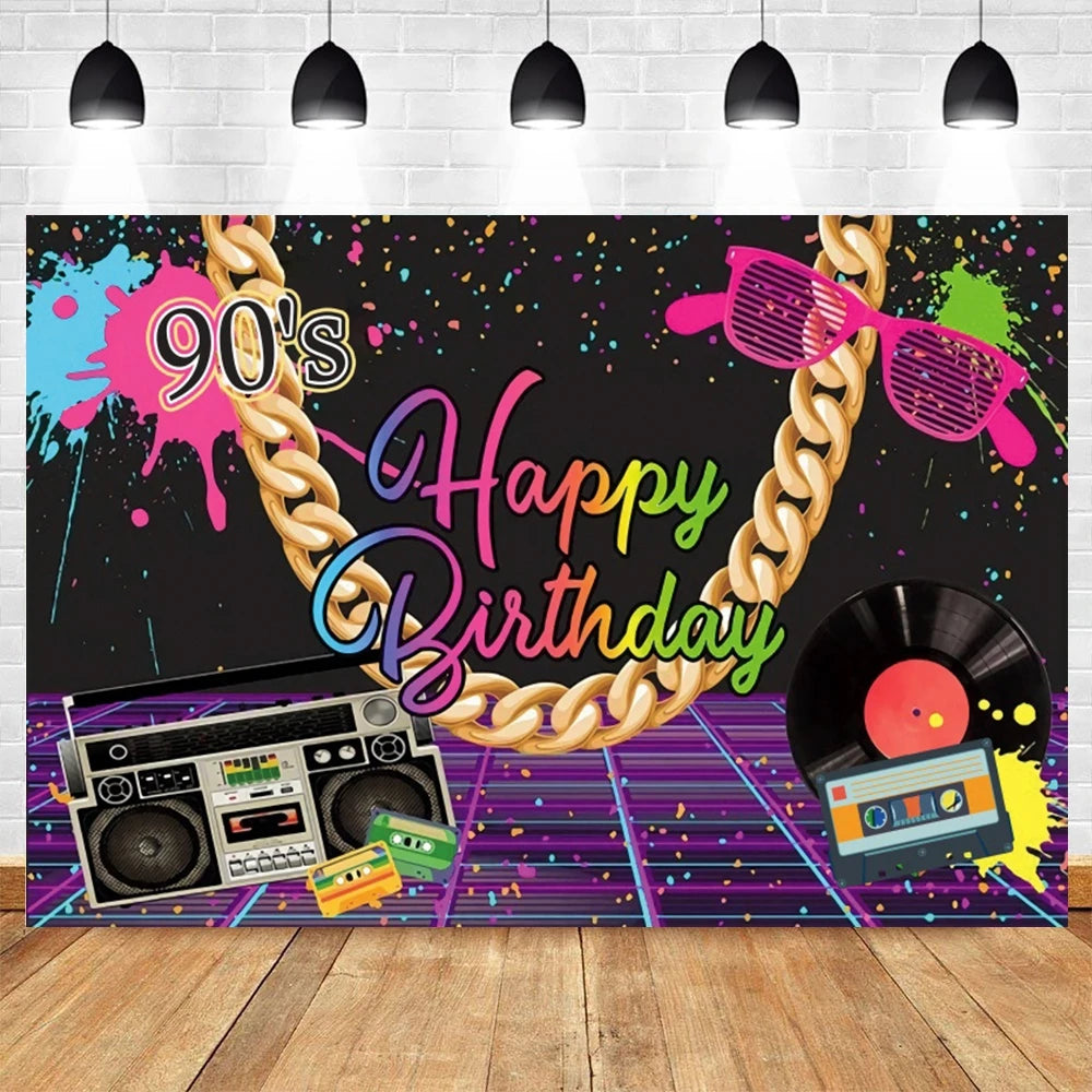 80's 90's Disco Music Hip Hop Birthday Party Backdrop Graffiti Neon Glow Adult Baby Photography Background Decor Photo Studio