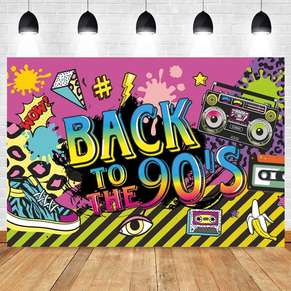 80's 90's Disco Music Hip Hop Birthday Party Backdrop Graffiti Neon Glow Adult Baby Photography Background Decor Photo Studio