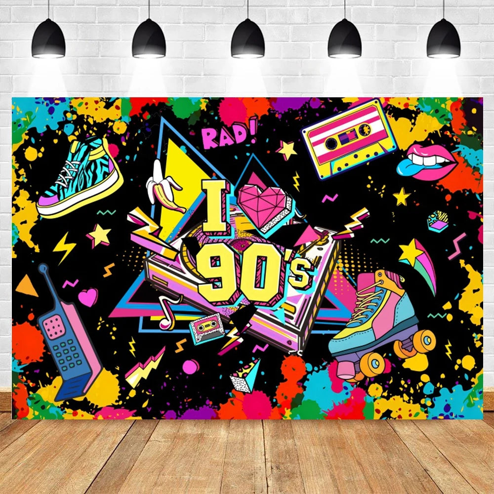 80's 90's Disco Music Hip Hop Birthday Party Backdrop Graffiti Neon Glow Adult Baby Photography Background Decor Photo Studio