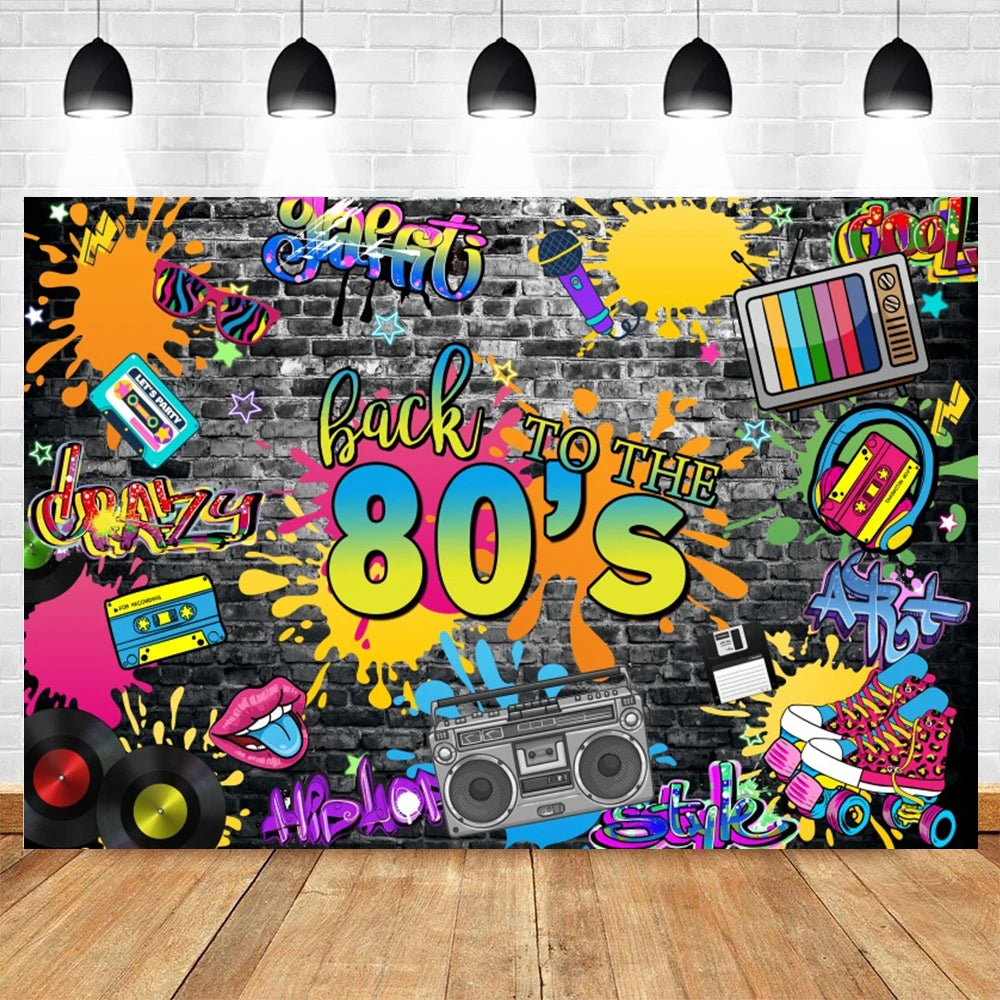 80's 90's Disco Music Hip Hop Birthday Party Backdrop Graffiti Neon Glow Adult Baby Photography Background Decor Photo Studio