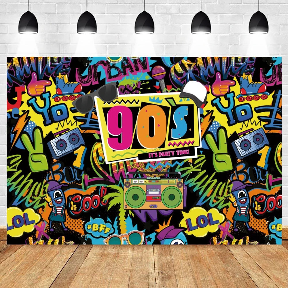 80's 90's Disco Music Hip Hop Birthday Party Backdrop Graffiti Neon Glow Adult Baby Photography Background Decor Photo Studio