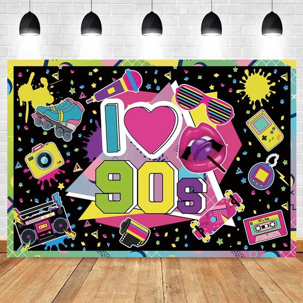 80's 90's Disco Music Hip Hop Birthday Party Backdrop Graffiti Neon Glow Adult Baby Photography Background Decor Photo Studio