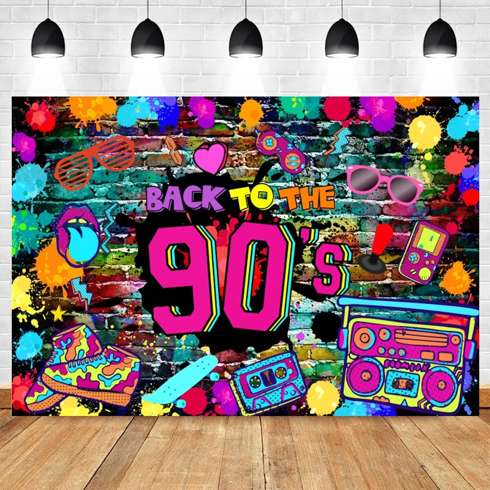 80's 90's Disco Music Hip Hop Birthday Party Backdrop Graffiti Neon Glow Adult Baby Photography Background Decor Photo Studio