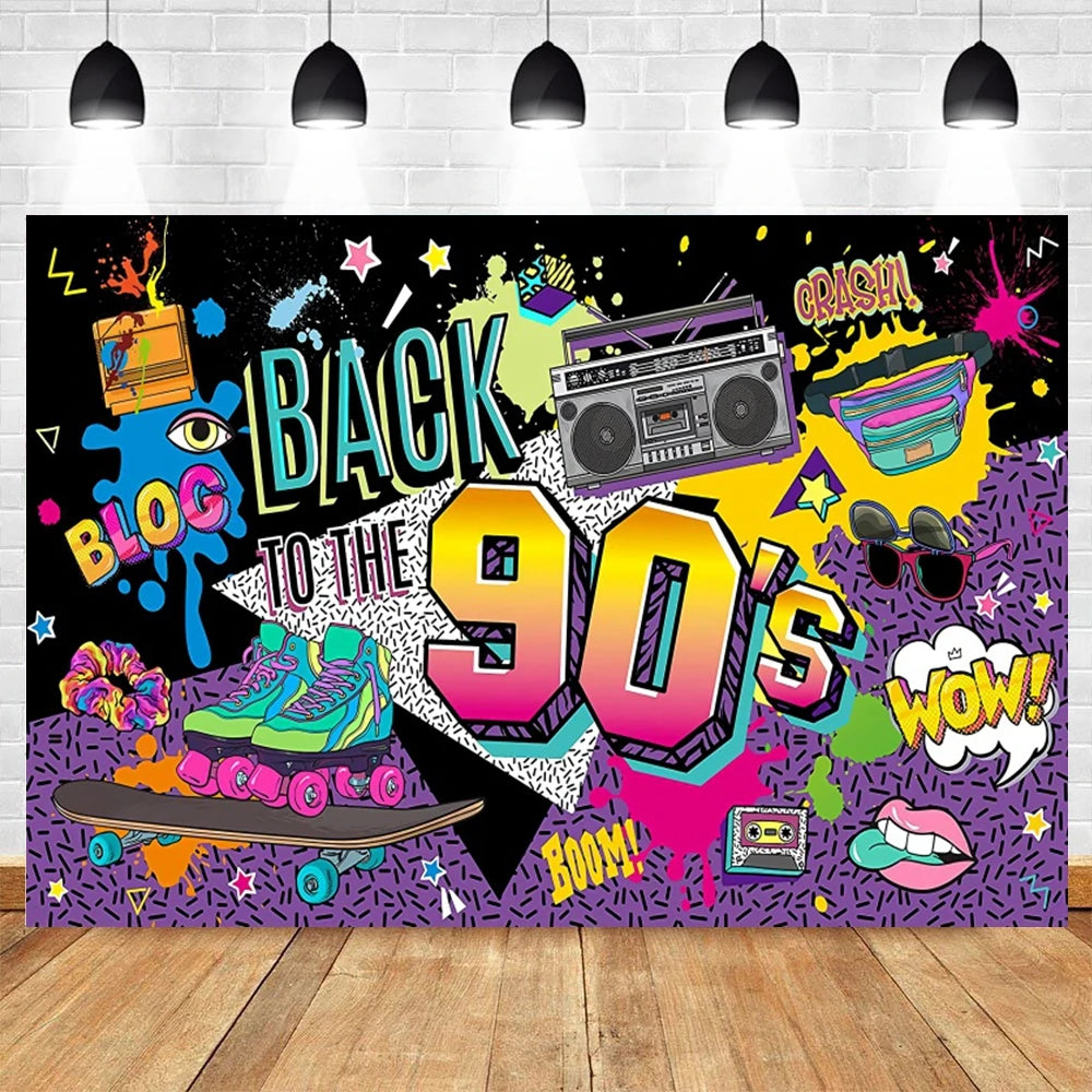 80's 90's Disco Music Hip Hop Birthday Party Backdrop Graffiti Neon Glow Adult Baby Photography Background Decor Photo Studio