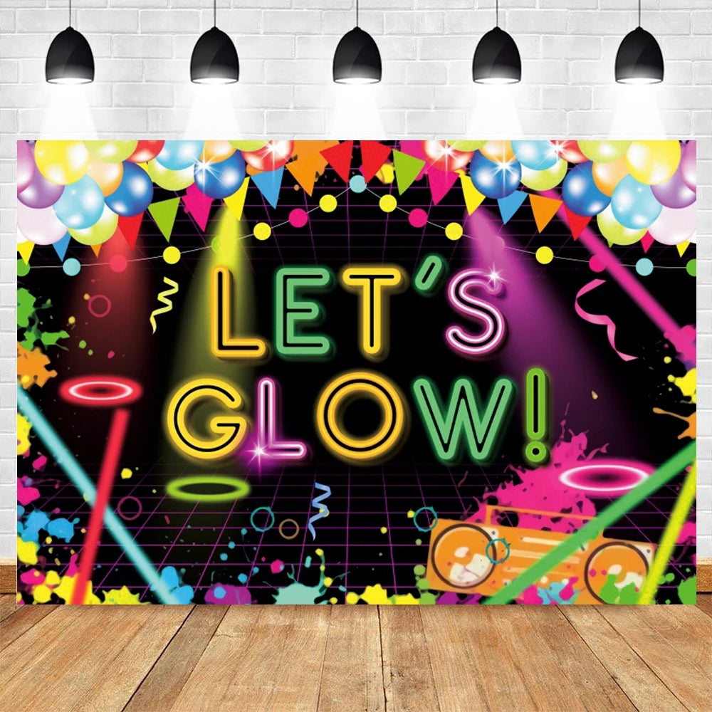 80's 90's Hip Hop Disco Backdrop for Photography Retro Neon Lights Let's Glow Adult Baby Birthday Party Background Photo Studio