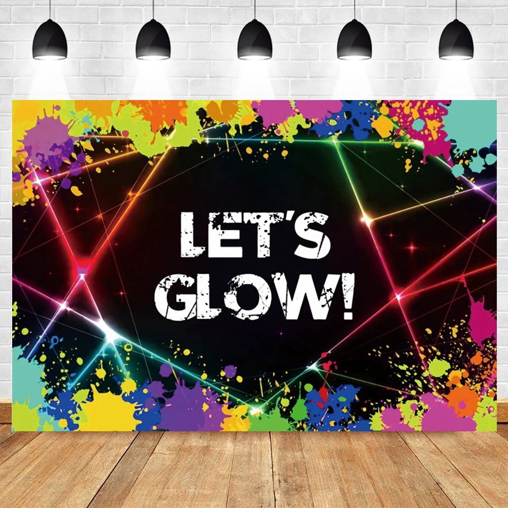 80's 90's Hip Hop Disco Backdrop for Photography Retro Neon Lights Let's Glow Adult Baby Birthday Party Background Photo Studio