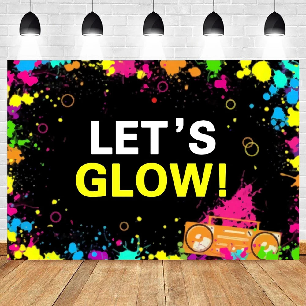 80's 90's Hip Hop Disco Backdrop for Photography Retro Neon Lights Let's Glow Adult Baby Birthday Party Background Photo Studio