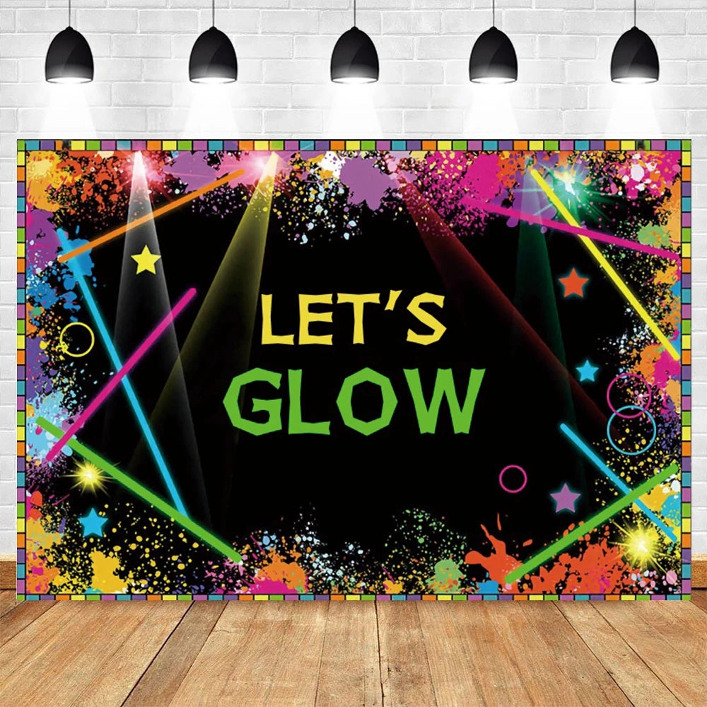 80's 90's Hip Hop Disco Backdrop for Photography Retro Neon Lights Let's Glow Adult Baby Birthday Party Background Photo Studio