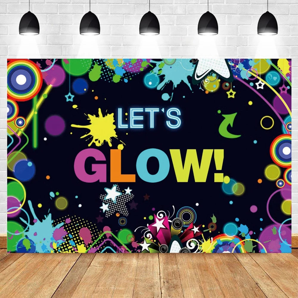 80's 90's Hip Hop Disco Backdrop for Photography Retro Neon Lights Let's Glow Adult Baby Birthday Party Background Photo Studio